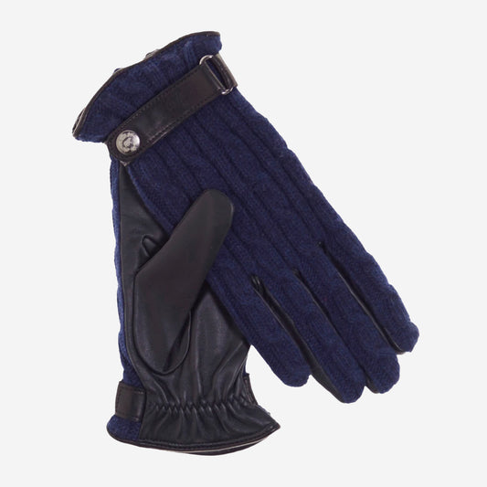 CC4510 (blue) - Women's Cable Knit Cashmere and Leather Winter Gloves