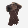 CC4514 (marron) - Gants en agneau pour femme avec manchette en fourrure de lapin Rex italienne