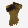 CC4514 (moss) - Women's Italian Rex Rabbit Fur Cuff Lambskin Gloves