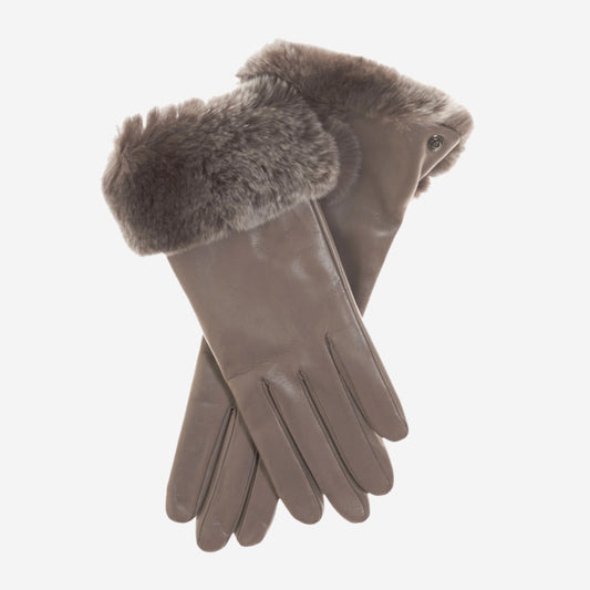 CC4514 (taupe) - Women's Italian Rex Rabbit Fur Cuff Lambskin Gloves