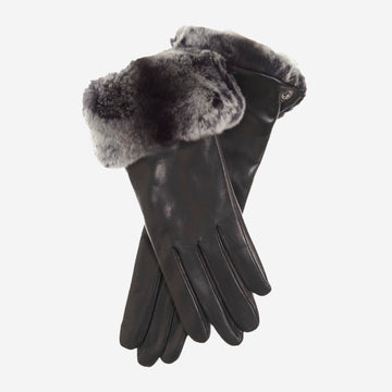 CC4516 (black) - Women's Italian Suede and Rex Rabbit Fur Cuff Lambskin Gloves