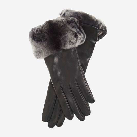 CC4516 (Schwarz) - Damen Handschuhe aus italienischem Wildleder, Rexkaninfell und Lammfell
