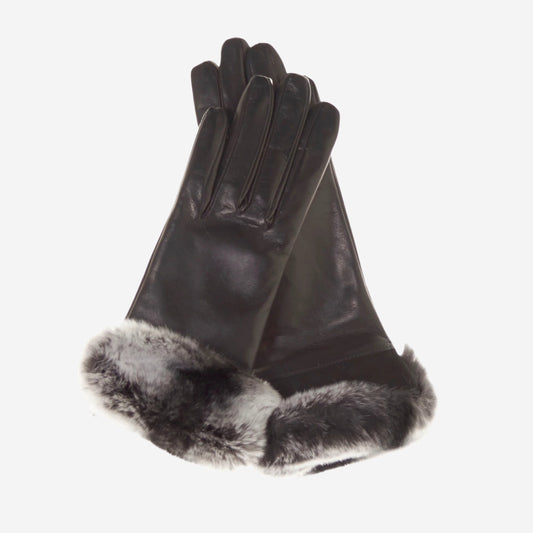 CC4516 (Schwarz) - Damen Handschuhe aus italienischem Wildleder, Rexkaninfell und Lammfell