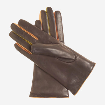 CC4585 (Camel) - Italienische Damen-Lammlederhandschuhe mit Kaschmirfutter und farbigen Fourchettes