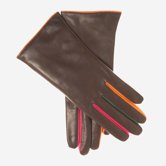 CC4585 (tangerine) - Women's Italian Cashmere Lined Lambskin Gloves with Colorful Fourchettes