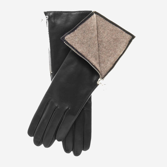 CC4879W4 (black) - "4 Button Length" Italian Cashmere Lined Gloves with Side Zipper