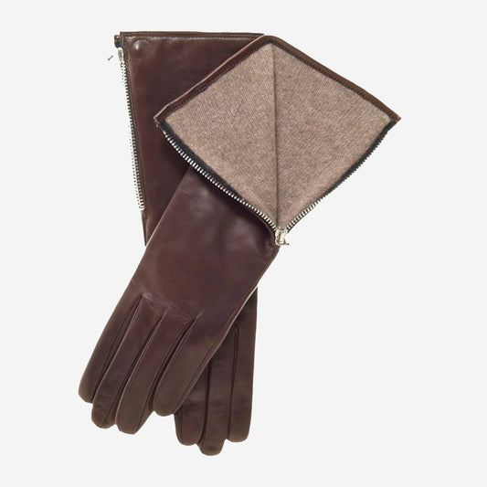 CC4879W4 (brown) - "4 Button Length" Italian Cashmere Lined Gloves with Side Zipper