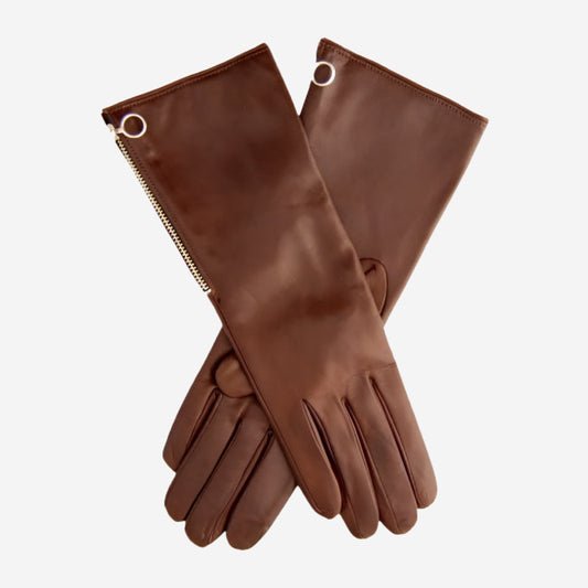 CC4879W4 (brown) - "4 Button Length" Italian Cashmere Lined Gloves with Side Zipper