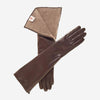 CC4879W8 (braun) - Ellenbogenlange, italienische, mit Kaschmir gefütterte Handschuhe mit seitlichem Reißverschluss