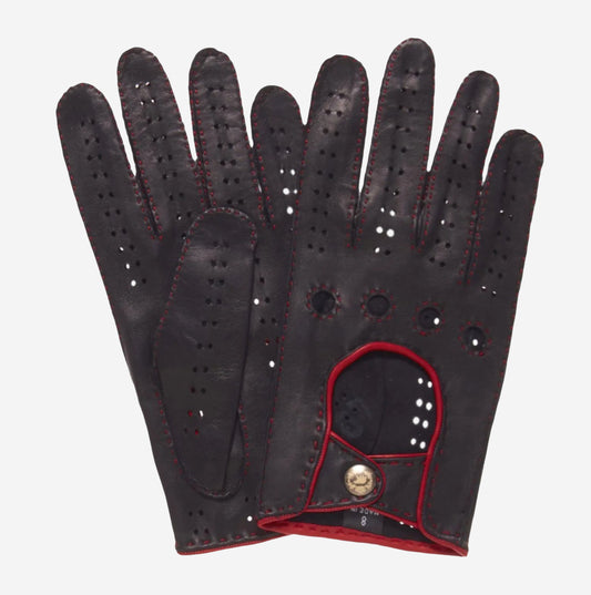 CD3288 (black) - Handsewn Italian Leather Driving Gloves with Contrast Welting