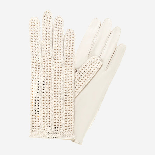 CD4020 (cream) - Women's Crochet and Leather Driving Gloves