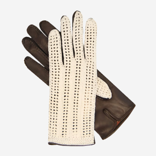 CD4020 (dark brown) - Women's Crochet and Leather Driving Gloves
