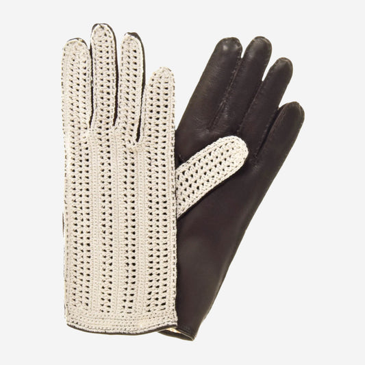 CD4020 (dark brown) - Women's Crochet and Leather Driving Gloves