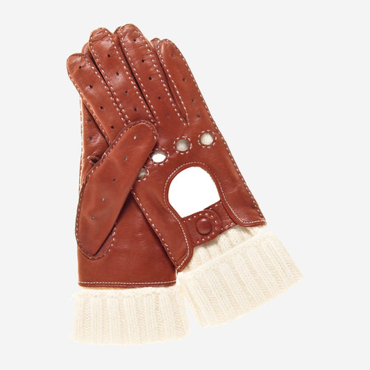 CD4141 (brown) - Women's Winter Leather Driving Gloves with Cashmere Lining