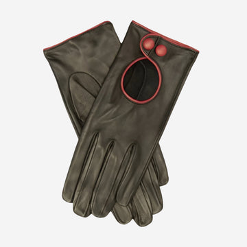 CD4255 (black) - Women's Italian Leather Driving Gloves with Contrast Welting