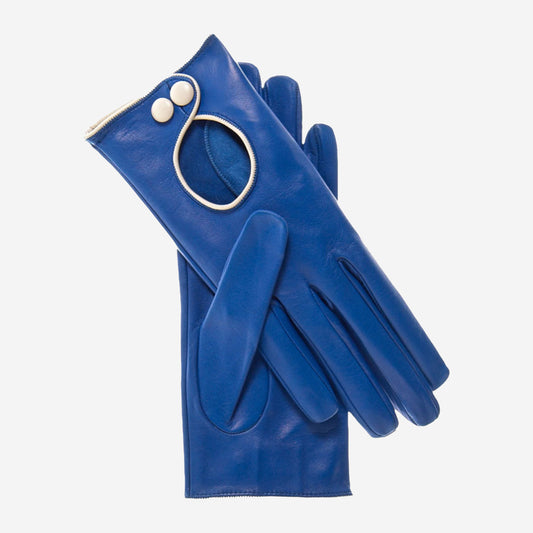CD4255 (blue) - Women's Italian Leather Driving Gloves with Contrast Welting