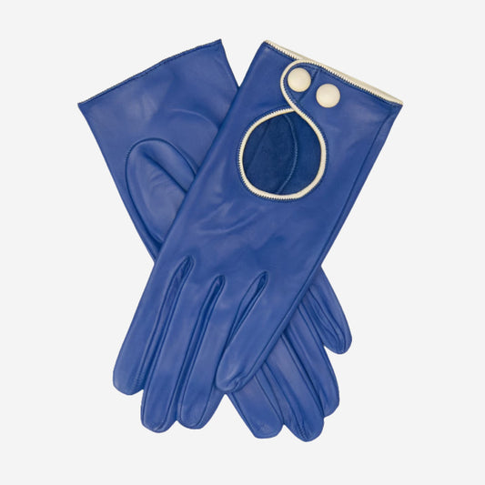 CD4255 (blue) - Women's Italian Leather Driving Gloves with Contrast Welting
