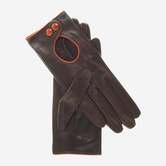 CD4255 (brown) - Women's Italian Leather Driving Gloves with Contrast Welting