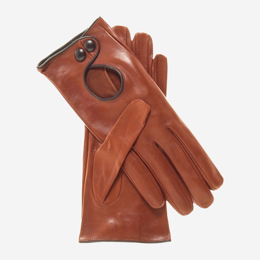 CD4255 (medium brown) - Women's Italian Leather Driving Gloves with Contrast Welting