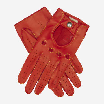 CD4266 (red) - Women's Italian Leather Driving Gloves with Contrast Stitching