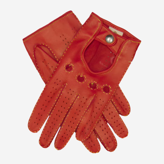 CD4266 (red) - Women's Italian Leather Driving Gloves with Contrast Stitching