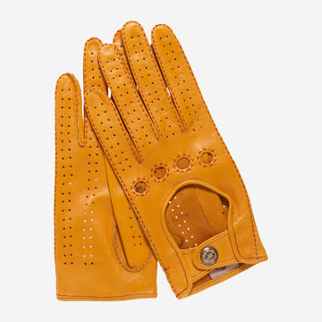 CD4266 (yellow) - Women's Italian Leather Driving Gloves with Contrast Stitching