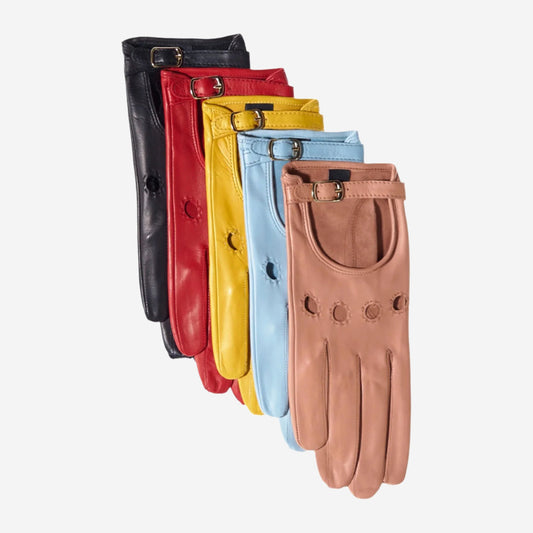 CD4814 (yellow) - Women's Italian Leather Driving Gloves with Buckled Strap
