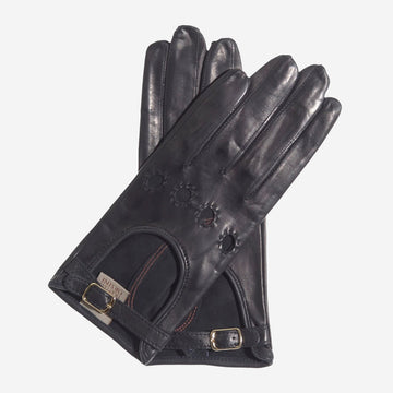 CD4814 (black) - Women's Italian Leather Driving Gloves with Buckled Strap