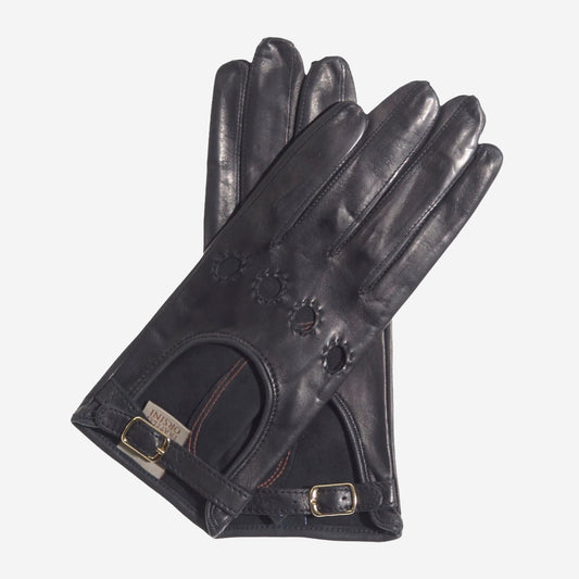 CD4814 (black) - Women's Italian Leather Driving Gloves with Buckled Strap