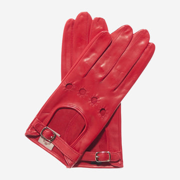 CD4814 (red) - Women's Italian Leather Driving Gloves with Buckled Strap