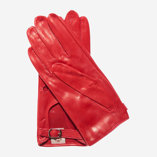 CD4814 (red) - Women's Italian Leather Driving Gloves with Buckled Strap