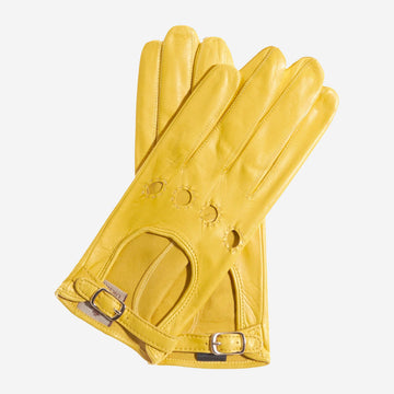 CD4814 (yellow) - Women's Italian Leather Driving Gloves with Buckled Strap