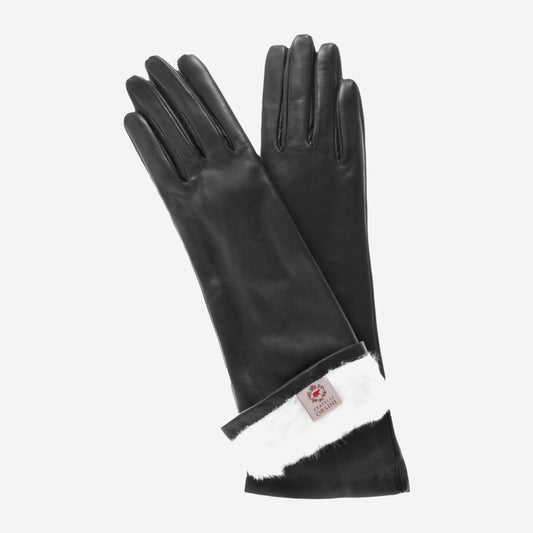 CR4001W6 (black) - Italian Rabbit Fur Lined 6-Button Length Leather Gloves