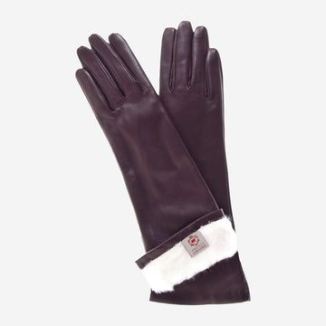 CR4001W6 (Braun) - Italienische Kaninchenfellgefütterte Lederhandschuhe mit 6 Knöpfen