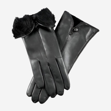 CR4302 (Schwarz) – Italienische Damen-Kaninchenfellhandschuhe mit Knopf