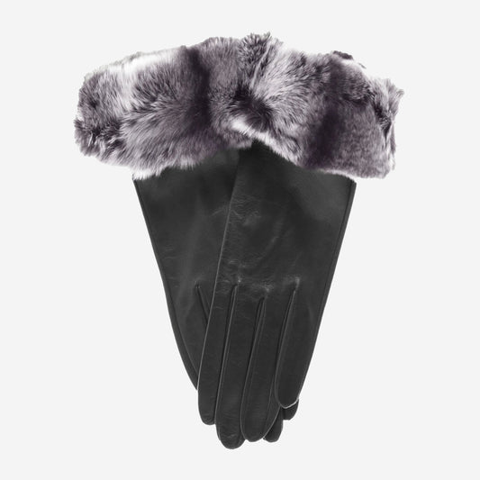 CR4450 (black) - Women's Italian Orylag Rabbit Fur Cuff Cashmere Lined Winter Leather Gloves