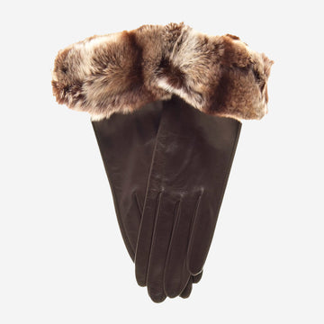 CR4405 (brown) - Women's Italian Rex Rabbit Fur Cuff Winter Leather Gloves