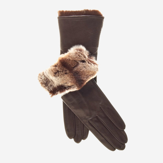 CR4405 (brown) - Women's Italian Rex Rabbit Fur Cuff Winter Leather Gloves