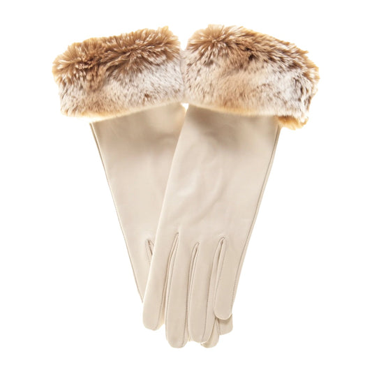CR4405 (cream) - Women's Italian Rex Rabbit Fur Cuff Winter Leather Gloves