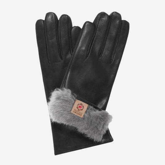 CR4606 (black) - Women's Italian Natural Rabbit Fur Gloves 3-Button Length