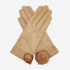 CS4033 (beige) - Damen Handschuhe aus italienischem Lammleder mit Seidenfutter und Nerzpompon