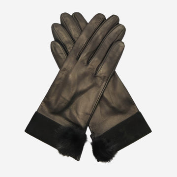 CS4033 (black) - Women's Italian silk lined lambskin leather gloves with mink pompom