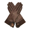CS4033 (braun) - Damen Handschuhe aus italienischem Seidenlammleder mit Nerzpompon