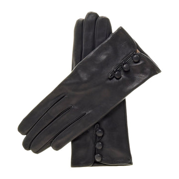 CS4070 (black) - Women's Italian silk lined lambskin leather gloves with buttons