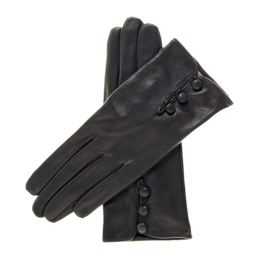CS4070 (black) - Women's Italian silk lined lambskin leather gloves with buttons