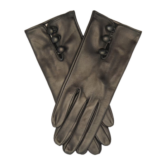 CS4070 (black) - Women's Italian silk lined lambskin leather gloves with buttons