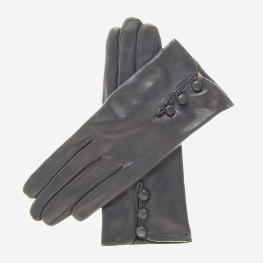 CS4070 (charcoal) - Women's Italian silk lined lambskin leather gloves with buttons