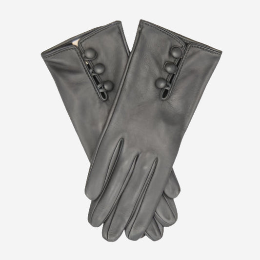 CS4070 (charcoal) - Women's Italian silk lined lambskin leather gloves with buttons