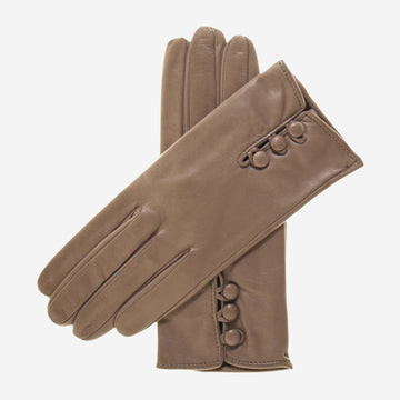CS4070 (taupe) - Women's Italian silk lined lambskin leather gloves with buttons