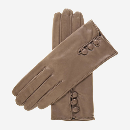 CS4070 (taupe) - Women's Italian silk lined lambskin leather gloves with buttons